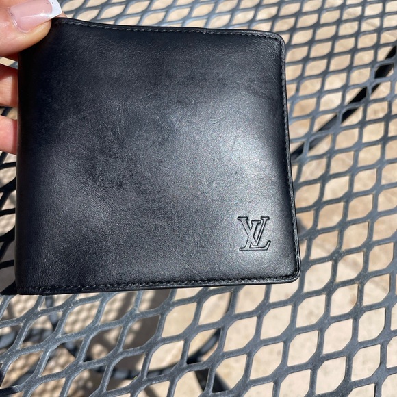 Louis Vuitton Black Leather Money Clip Wallet with LV Emboss